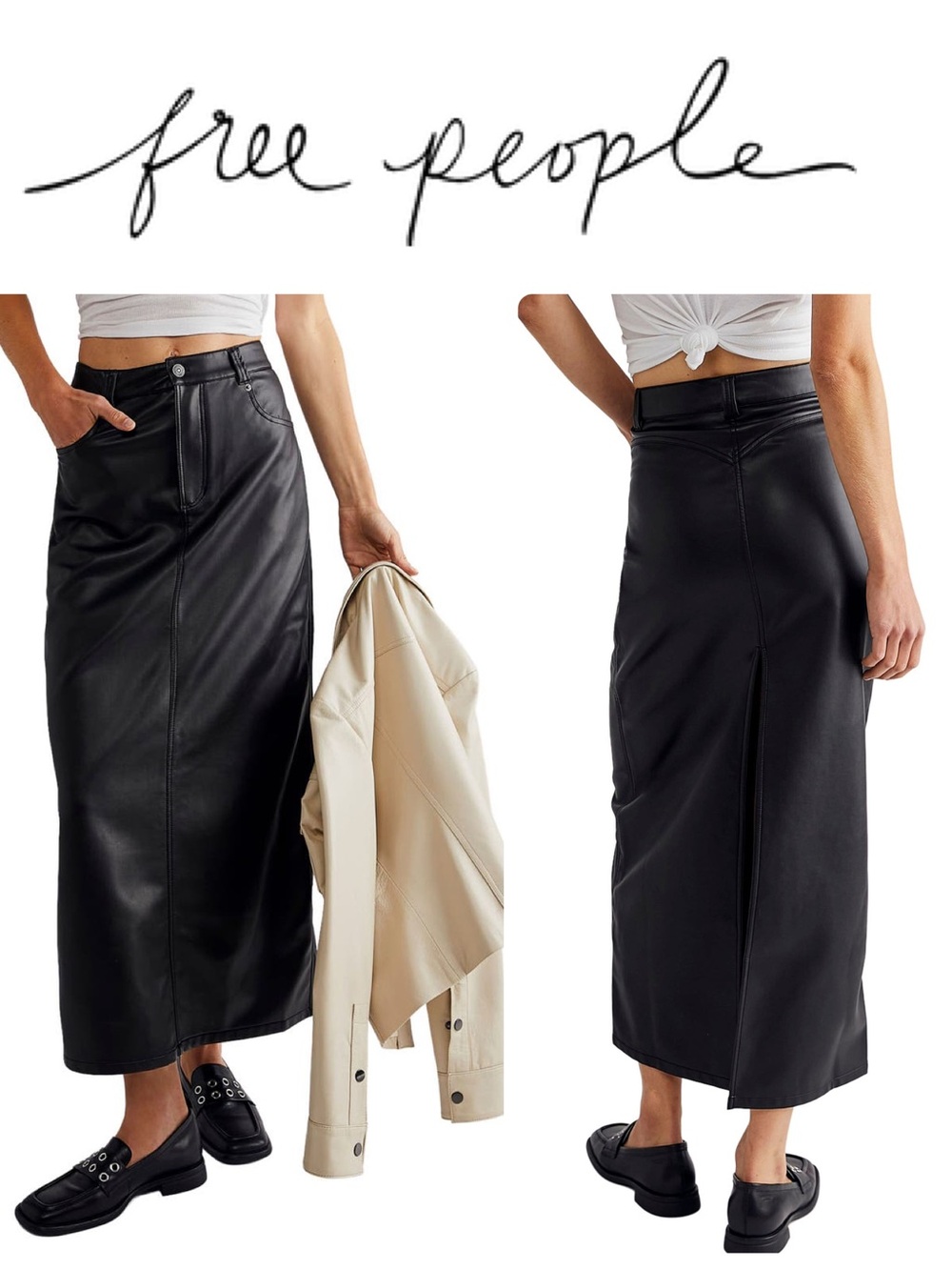 Free People Black Faux Leather Maxi Skirt
